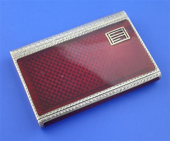 A late 1920s silver and red guilloche enamel cigarette case, approximately 3in.